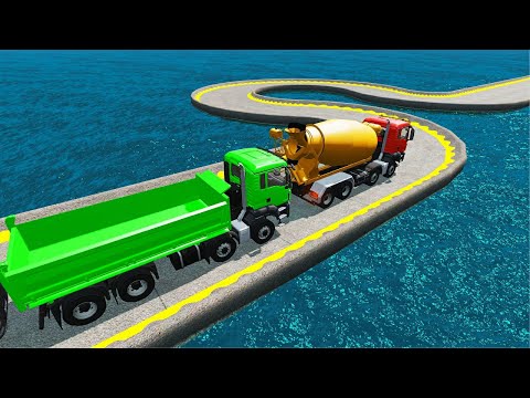 Impossible C Shape Bridge Crossing Cars Vs Deep Water - BeamNG Drive