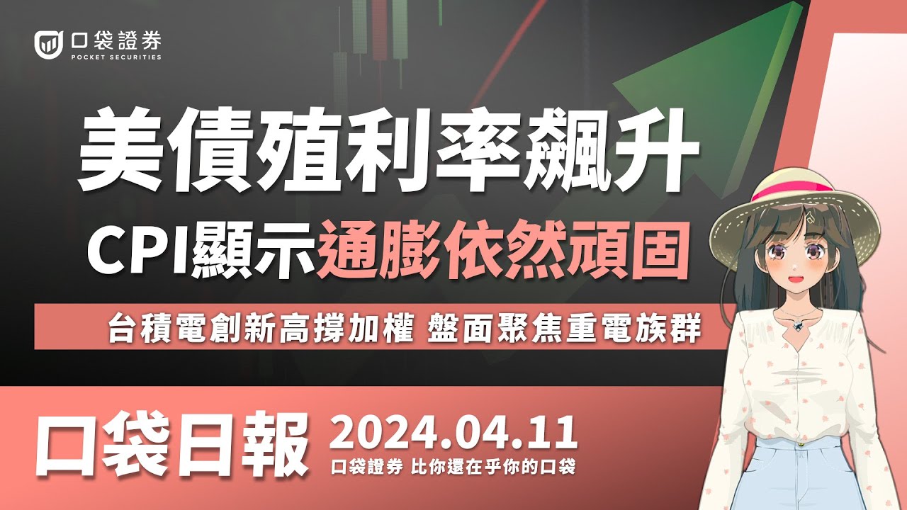 【口袋日報】美債殖利率飆升,CPI顯示通膨依然頑固,台積電創新高撐加權,盤面聚焦重電族群!2024.04.11