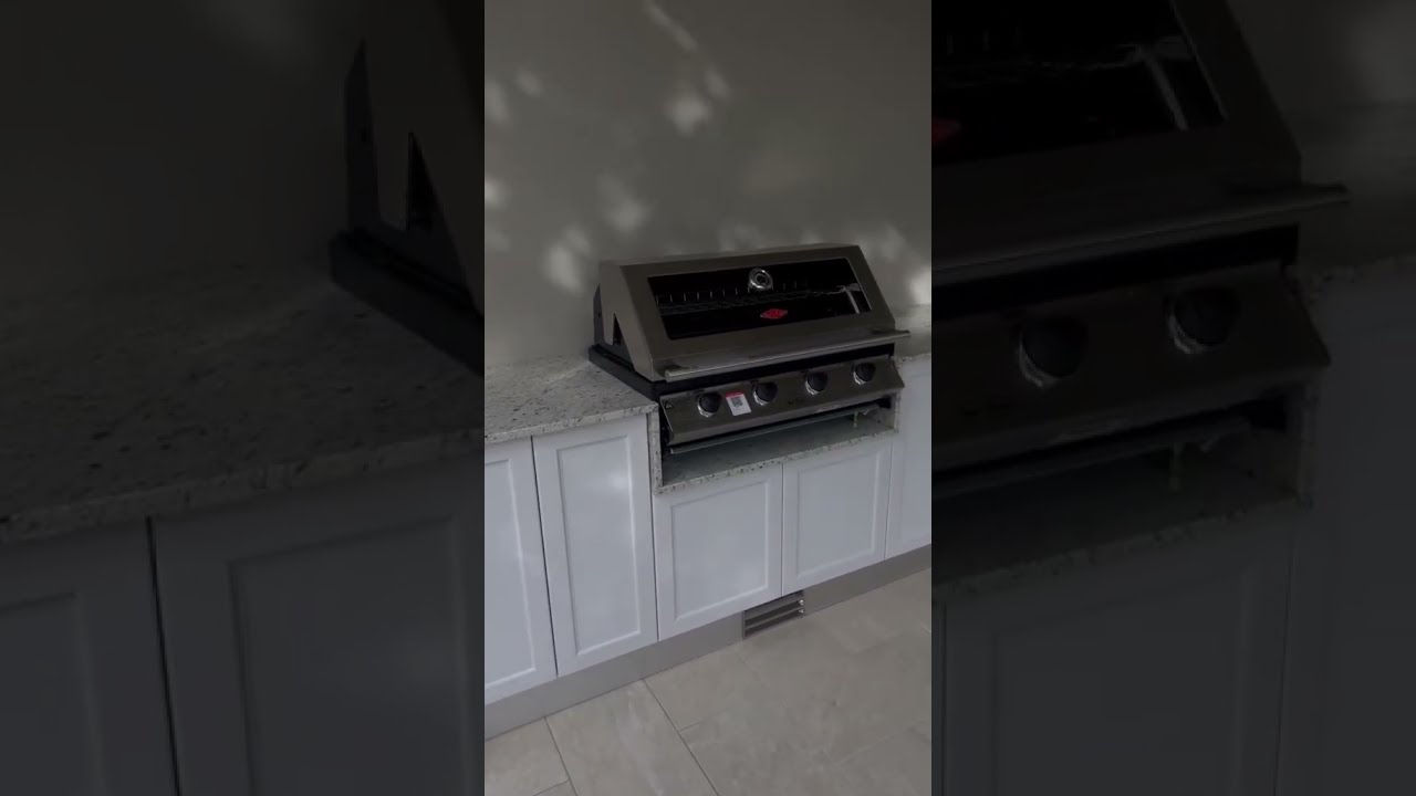 Outdoor Kitchen Build — Shaker White Aluminium Cabinets + Natural Stone Benchtop