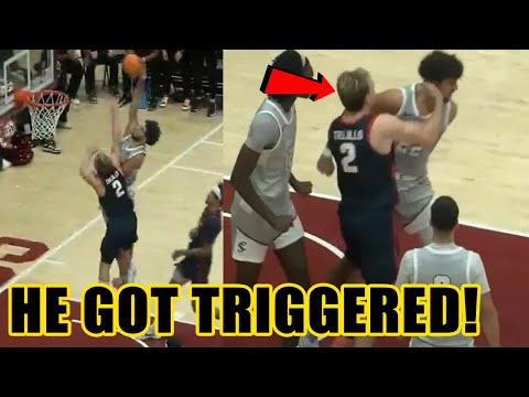Utah Tech basketball player PUNCHES Santa Clara player after getting POSTERIZED on VICIOUS DUNK!