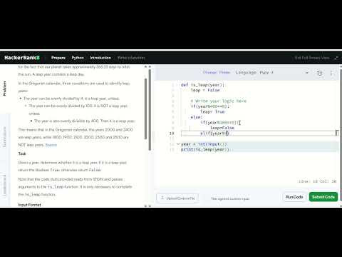 Leap Year Problem Using Function Hackerrank Python Solution In Hindi Tutorial For Beginners