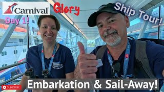 Carnival Glory Day-1 Embarkation! | Port Canaveral Sail-Away!! | Ship Tour! | Emerald Steak House!!