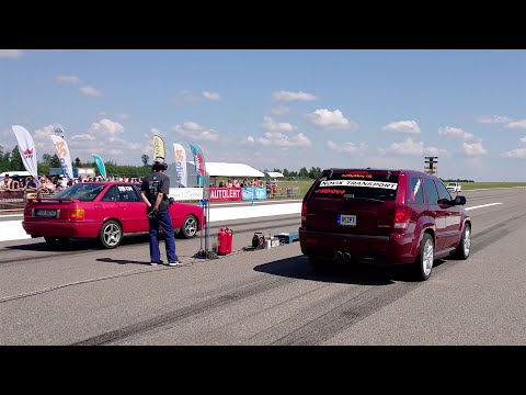 Audi 90 B3 Quattro 4.2T vs Jeep Grand Cherokee 6.1 Kompressor 1/4 mile drag race