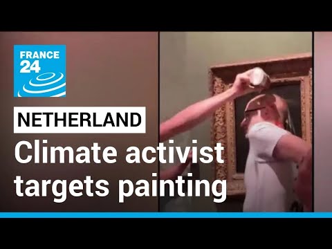 Climate activist glues his head to Vermeer's painting "The Girl with a Pearl Earring" • FRANCE 24