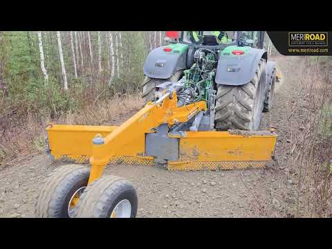 Forest road maintenance with tractor mounted MeriRoad equipment in Finland.