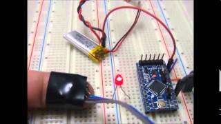Arduino Pro Mini with PulseSensor Driven by 110 mAh 3.7V Lipo Battery