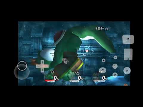 SSBB Hacks: Giant Growing Yoshi vs Jigglypuff vs Captain Falcon on Shadow Moses Island