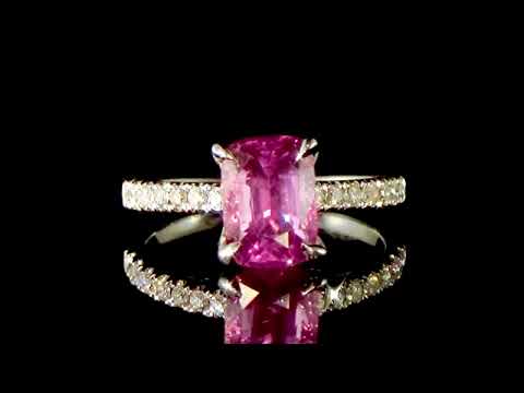 GIA Certified 3.08ct Cushion Cut Unheated Pink Sapphire and Diamond Ring