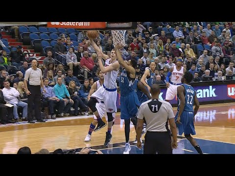 Karl-Anthony Towns Blocks Kristaps Porzingis | Knicks vs Timberwolves | February 20, 2016 | NBA