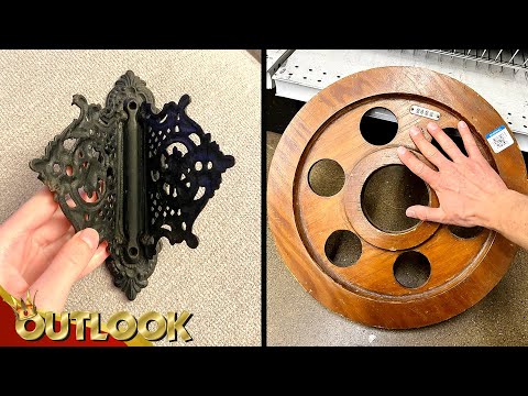 What Is This Mysterious Ornate Metal Wall Corner Ornament And This Wooden Wheel-shaped Houseware?