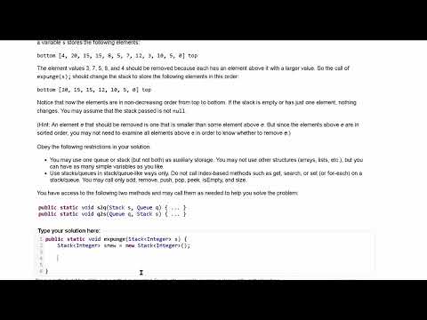 Java Practice It | Exercise 14.13: expunge | Collections, #stacks and #queues , stacks, queues