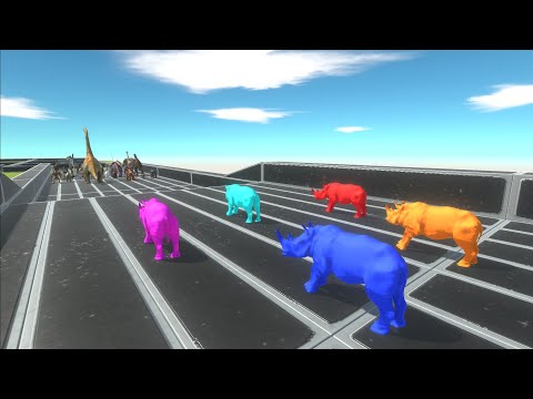 Units trying to escape from Neon Stampede - Animal Revolt Battle Simulator