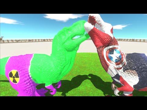 HULK T-REX vs CAPTAIN AMERICA T-REX SKY DEATH RUN - Animal Revolt Battle Simulator