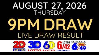 [LIVE] PCSO Lotto Result Today 9pm August 27 2026 - Ez2 Result and Swertres Result