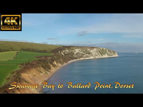 Swanage Bay to Ballard Point, Jurassic Coast, Dorset, UK By Drone - 4K