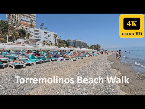 Torremolinos Beach Walk | Playa del Bajondillo Espana | Malaga Spain 4K, Summer 2024 Relaxing