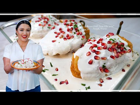 Chiles en NOGADA Recipe | Stuffed peppers with a white cream sauce