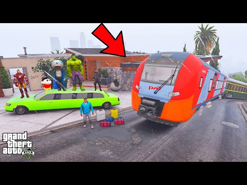 Franklin and Shinchan Start A New Trip Train Journey With Avengers Los Santos To Mountain in GTA V