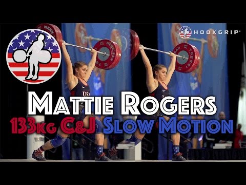 Mattie Rogers (69) - 129, 131 and 133kg Clean and Jerk Slow Motion