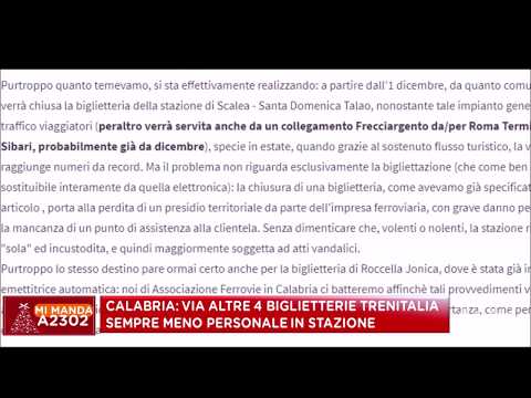 Mi Manda A2302 del 27 dicembre - Quattro biglietterie chiuse in Calabria