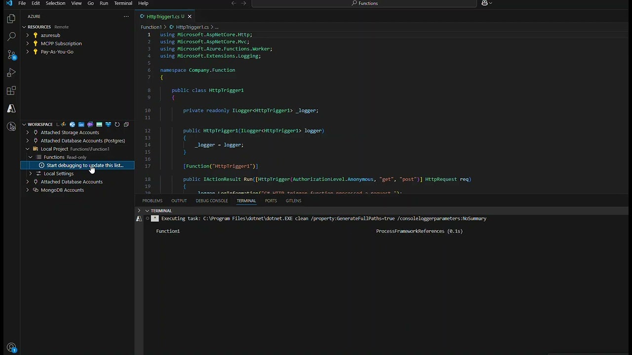 Create And Run Azure C# Function Locally With Visual Studio Code