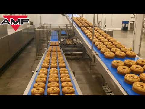 , title : 'How bundt cakes and tube cakes are made, automated production line'