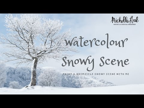 winter whimsy landscape, loose watercolour Landscape painting