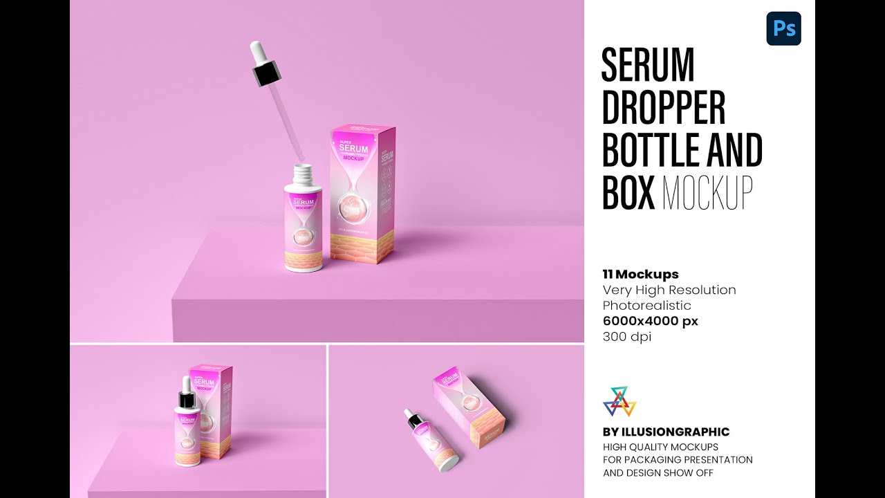 Serum Dropper Bottle and Box Mockup - 11 views