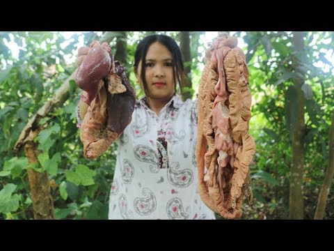 Awesome Cooking Pork Intestine & Organ With Coconut Water Dilecious Cook Recipe - Eating No Talking