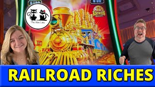 PLAYING SLOTS IN LAS VEGAS! RAILROAD RICHES FOR THE WIN! #lasvegas  #bigwin #slots #slotcats
