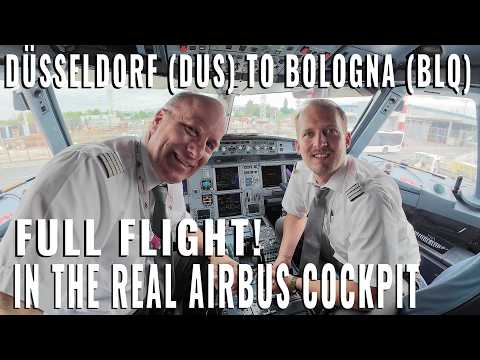 AIRBUS COCKPIT FULL FLIGHT! | DÜSSELDORF 🇩🇪 (DUS) TO BOLOGNA 🇮🇹 (BLQ) | REAL AIRPLANE | 5 cameras