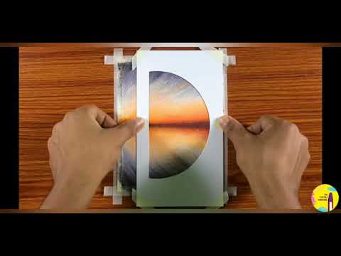 Beautiful reflection scenery/ with oil pastel/ step by step.