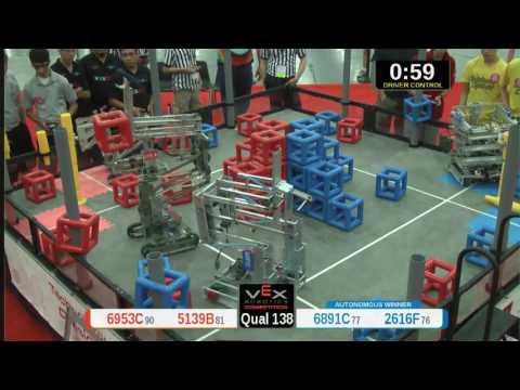 2015 VRC Tech Q138 - 6953C 5139B vs 6891C 2616F - 44 to 43 - VEX Worlds 2015 - Technology Division
