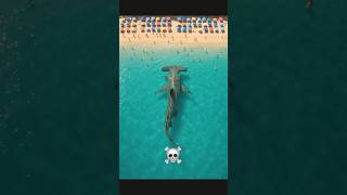 Giant Hammerhead shark stalks then attacks beachgoers 😱! #beach #sharks #shorts