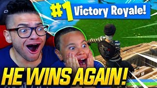 OMG NO WAY! MY 9 YEAR OLD LITTLE BROTHER REALLY *WON* HIS SECOND FORTNITE SOLO GAME! (HES TOO GOOD!)