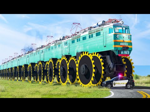 Giant Long Road Saw Trains crashes - Beamng drive
