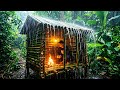 ​NO NAILS 3 Days CAMPING In HEAVY RAIN Thunderstorm Building A Waterproof Bamboo Shelter