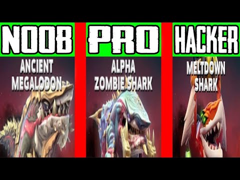 Hungry Shark World - Ancient Megalodon VS Alpha Zombie Shark VS Meltdown Shark - NOOB VS PRO VS HACK