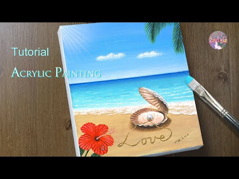 Acrylic Painting Tutorial/ Sea Beach Pearl Necklace/ Shellfish/ hibiscus 진주 그림그리기/ Step by Step #28