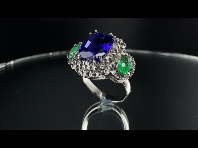 1123625 Ring 14K White Gold with Tanzanite, Emeralds and Diamonds