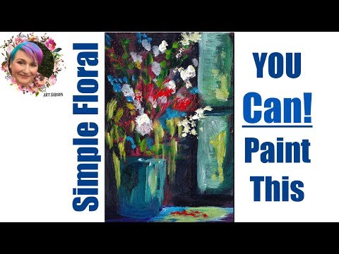 Flowers In Window Simple Painting In Acrylic Step By Step