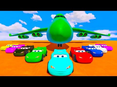 Color McQueen Cars Transportation on Biggest Airplane with Spiderman - Learn Colors Cartoon For Kids