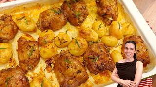 SOBRECOXA DE FRANGO ASSADA NO FORNO COM PELE CROCANTE E BATATAS
