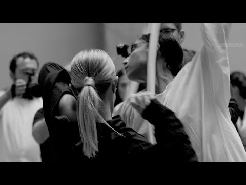 Dancers rehearsal backstage at the Milan Fashion Week Spring Summer 2023