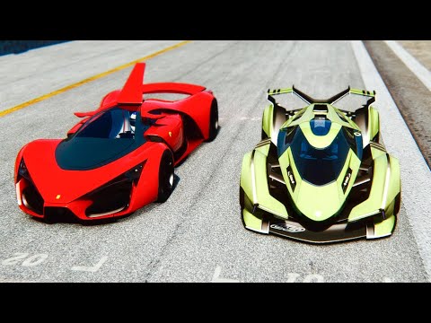 Lamborghini V12 Vision GT vs Ferrari F80 Concept at Old Monza (4K 60 FPS)