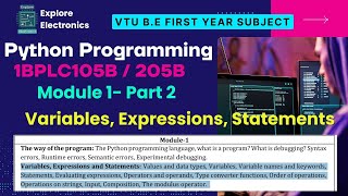 Module 1: Chapter 2 Variables, Expressions and Statements | VTU 1st sem Python Programming