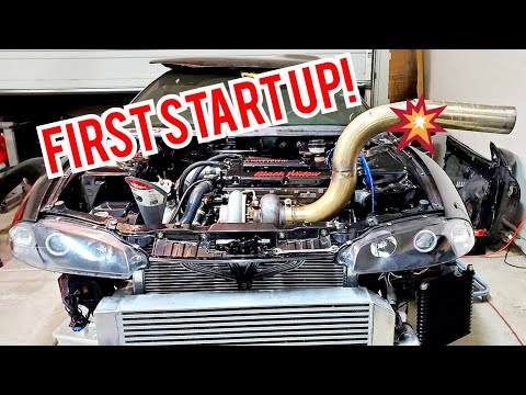 FIRST START UP of my ALUMINUM ROD 700HP 4g63 Eclipse GSX build PT5