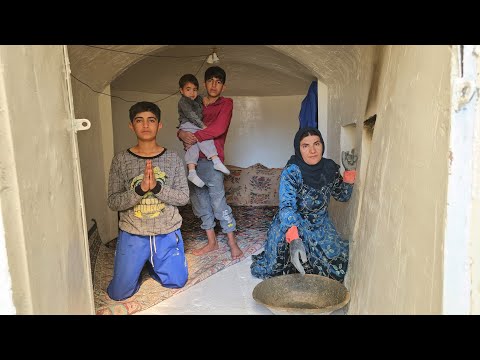 Nomadenfamilie baut ein sicheres Zuhause: Zementplattform und feuerfester Ofen