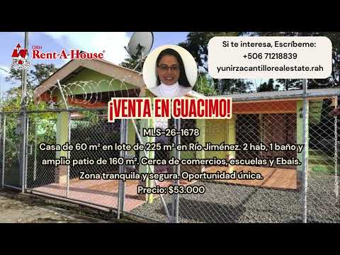 Venta Guácimo Limón Casa con Amplio Patio en Río Jiménez