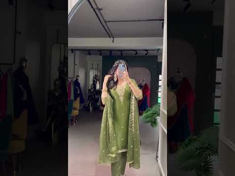 Olive Green Elegant Gold Coin Top & Maska Cotton Bottom Set with Sequins & Thread Embroidery – Stitched Top with Matching Dupatta